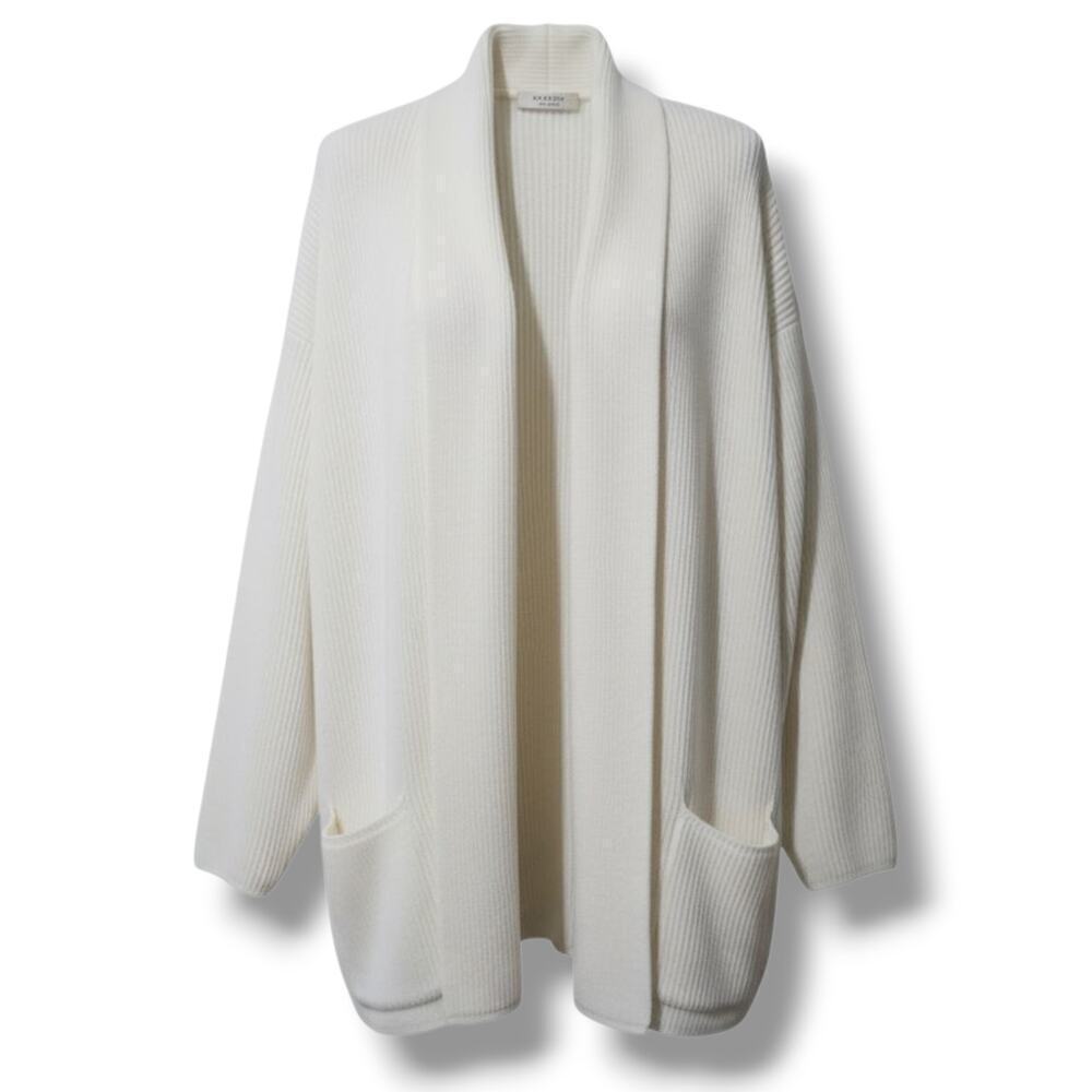 Roaman’s Women’s Vintage Cream Open Front Ribbed Cardigan - Size Medium